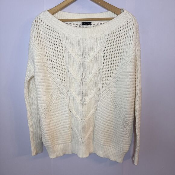 Express Womens Open Knit Sweater Sm Oversized Beach Coastal Chunky Y2K Preppy - Picture 1 of 7